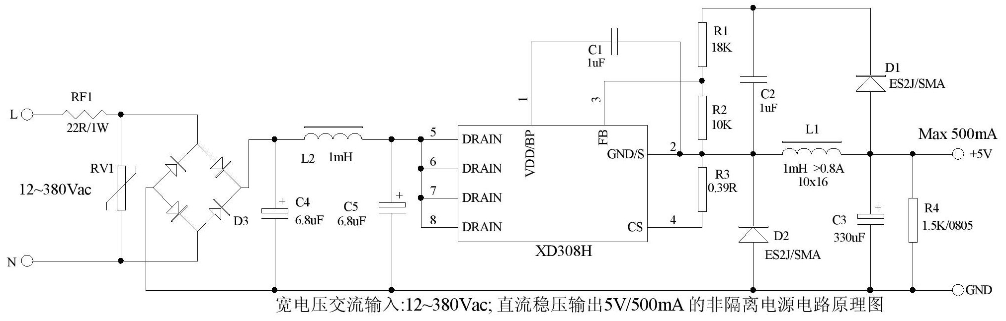 AC/DC 降壓轉換器電路